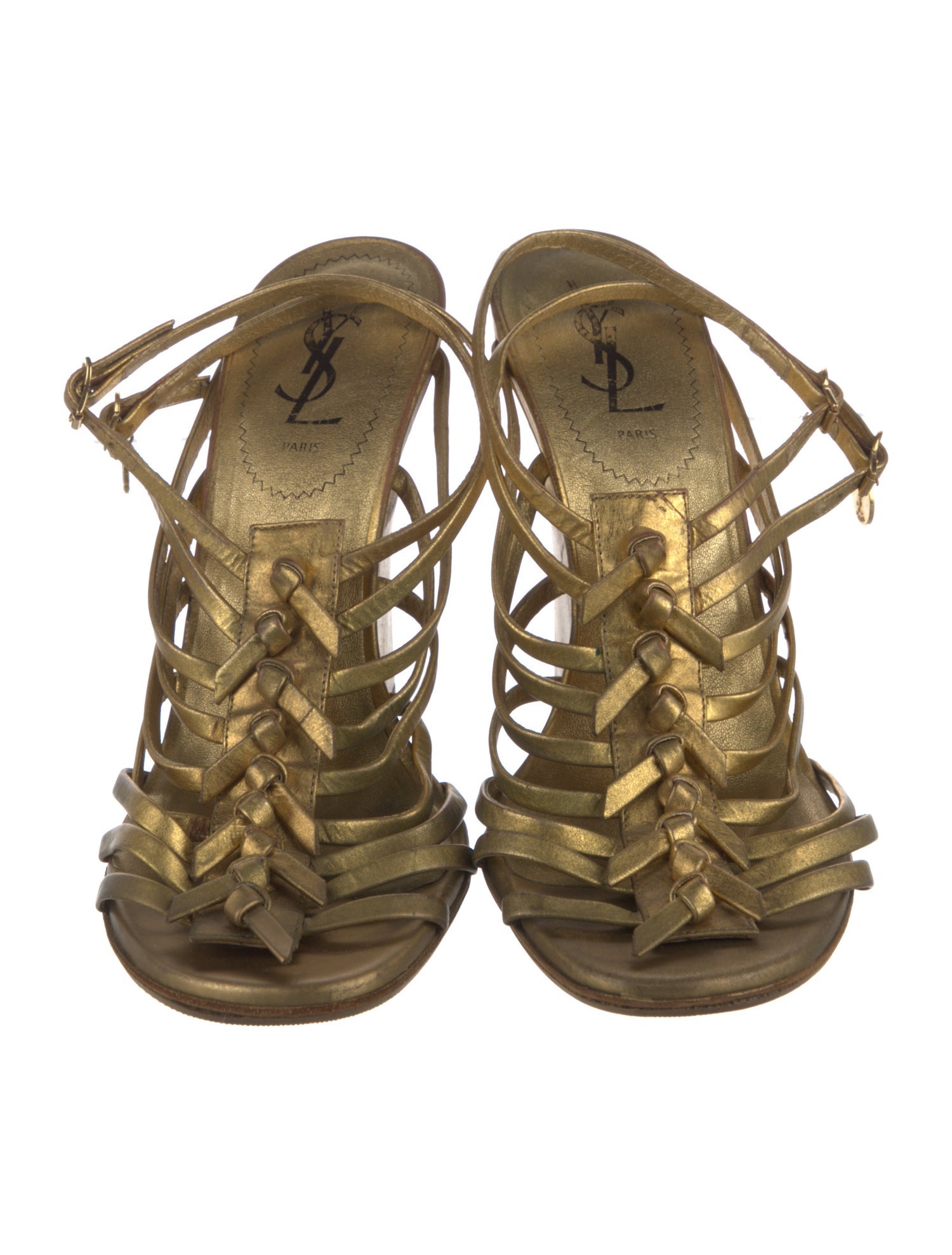 Saint Laurent Leather Bow Accents Slingback Sandals